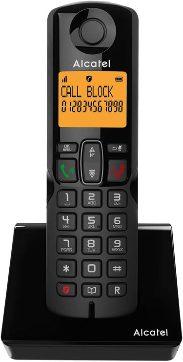 ALCATEL S280 - Teléfono inalámbrico DECT - Diseño Compacto - Pantalla Grande retroiluminada - Manos Libres - Bloqueo de Llamadas - Agenda 50 contactos - Negro